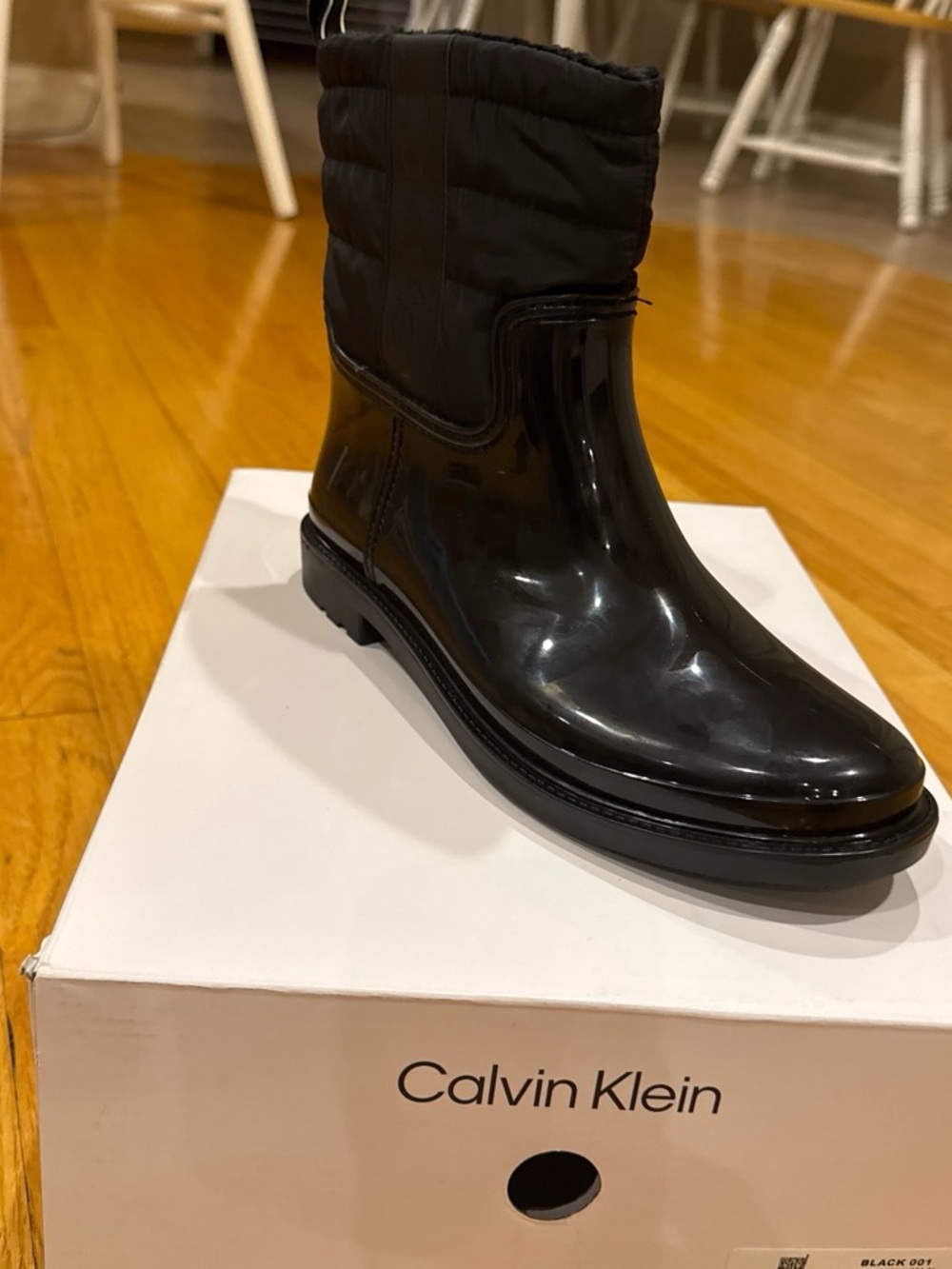 Calvin Klein Men's Glossy Black Quilted Shaft Rain Boot